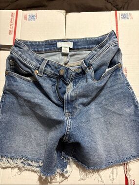 H&M Light Blue Denim Cutoff Shorts with Frayed Hem